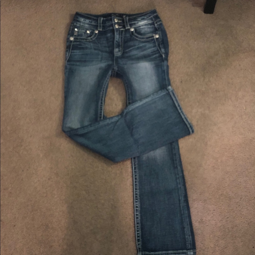 Miss Me Dark Blue Bootcut Jeans with Fading